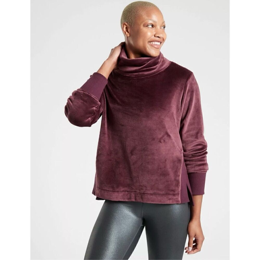 Athleta Double Cozy Karma Funnel Neck Top Size M Burgundy Red